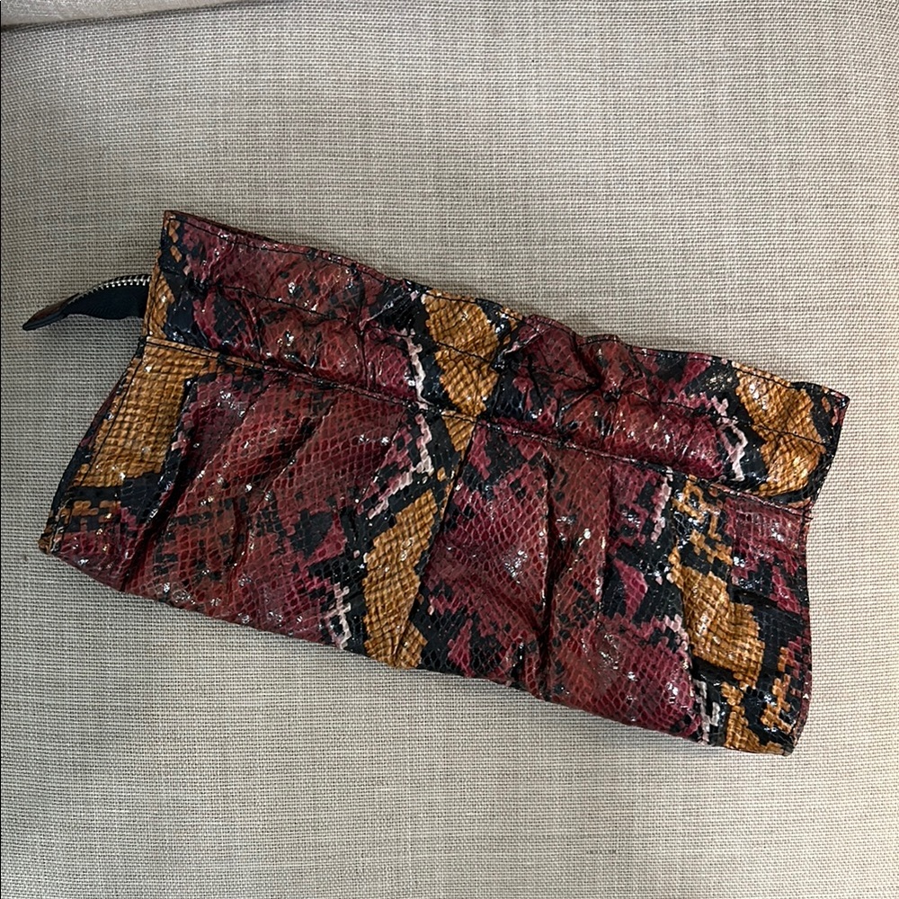 Snakeskin Clutch Bag - Red and Brown
